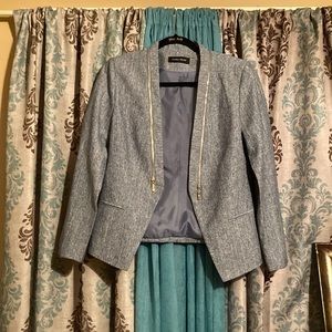 Wool-Blend Heather Gray Zip-Trim Blazer - Women